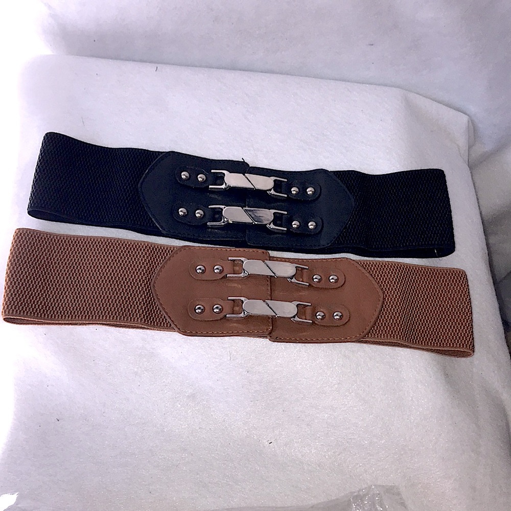 One Rust Colored And One Black Cross Clip Elastic Belt